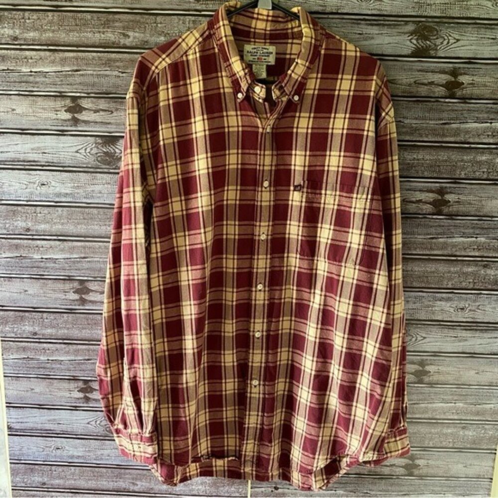 Ralph Lauren Jeans Company Men's‎ Flannel Long-Sleeved Button-Down Shirt Size XL
